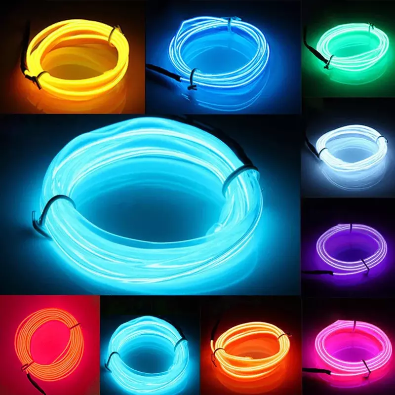 Strip LED dekorasi Interior mobil, cahaya kawat tali tabung fleksibel warna Neon 1M/2M/3M/5M