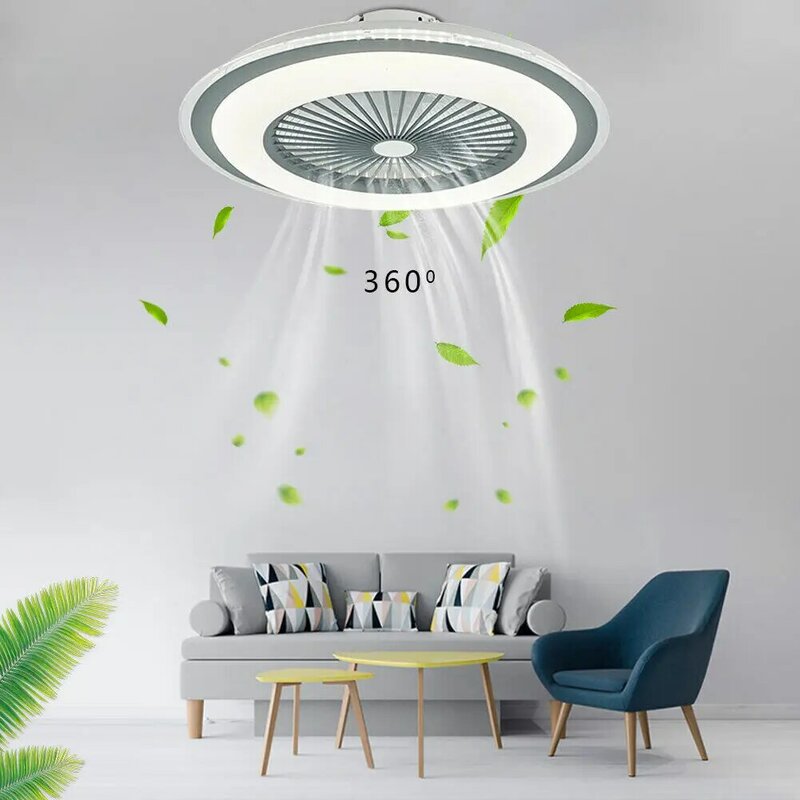 Ceiling Fan with Light Kit 23 Inch Modern LED Remote Control Semi Flush Mount Fandelier with Invisible Acrylic Blades LED Silent