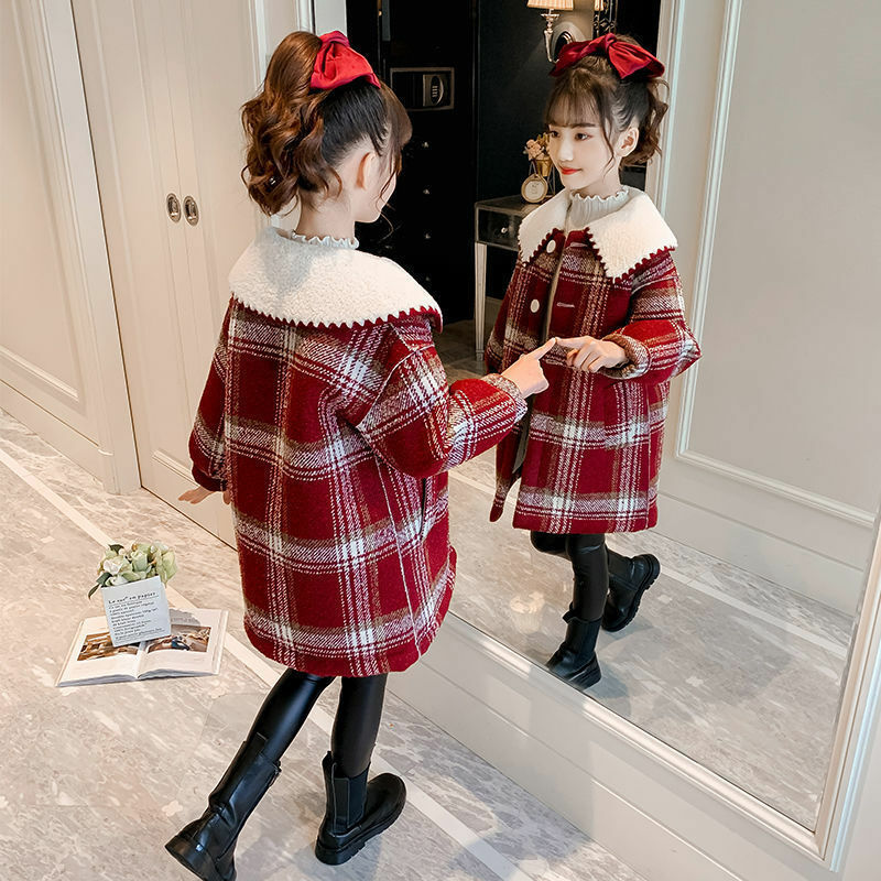 Manteau en laine pour filles, vêtement d'extérieur épais et doux, chaud, en velours, coton, pour enfants et adolescents, collection automne-hiver 2022
