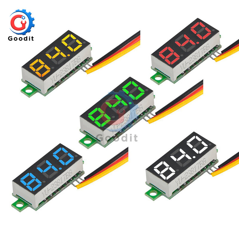 مقياس الفولتميتر الرقمي LED تيار مستمر مقاس 0.28 بوصة مقياس الجهد 0-100 فولت مقياس الجهد الكهربي للسيارات المتنقلة كاشف الجهد الكهربائي 12 فولت أحمر أخضر أزرق أصفر