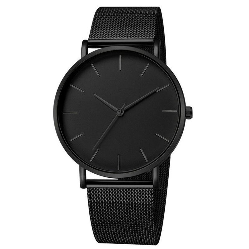 Jam tangan Ultra tipis pria, arloji bisnis Quartz sabuk Aloi jala santai