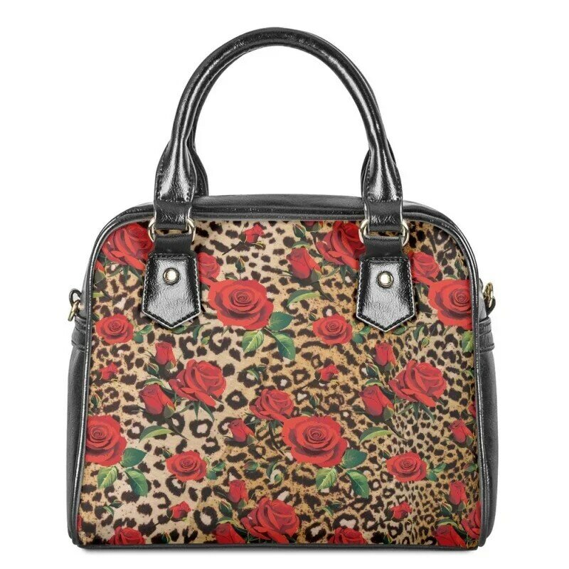 Leopardo flor impressão feminina bolsa de ombro de couro estamos todos loucos aqui carteira senhoras casual topo-alça bolsa crossbody conjunto