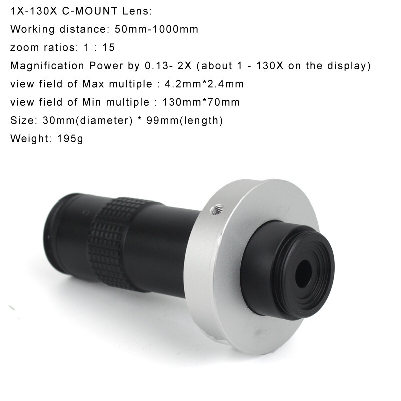 산업용 비디오 디지털 현미경 카메라 납땜 수리용 캔틸레버 스탠드, 130X 줌, C 마운트 렌즈, USB HDMI, 48MP 4K 1080P