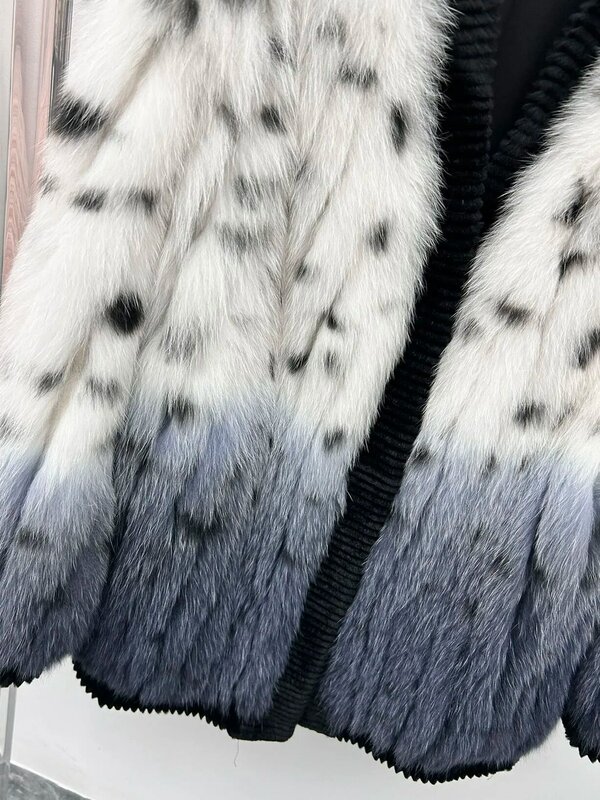 Fur coat V collar short loose version gradient color design warm and comfortable 2023 winter new 1128