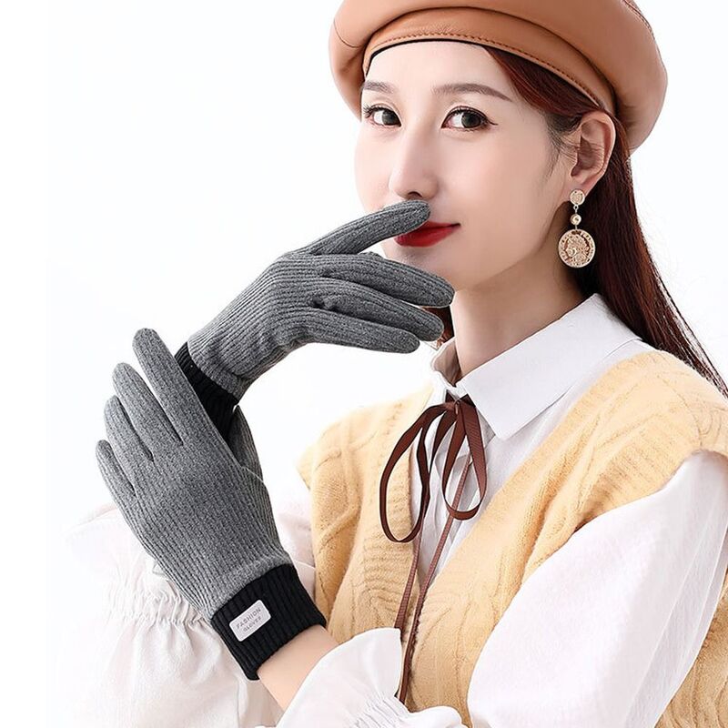 여성용 터치 스크린 따뜻한 니트 장갑, 두꺼운 방풍 방한 장갑, 겨울 전체 손가락 장갑, 패션