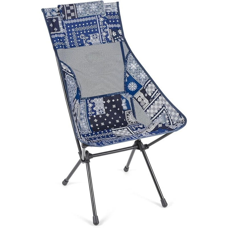 High-Back Camping Chair Compact Blue Bandana Sunset Chair Lightweight With Pockets Outdoor Furniture