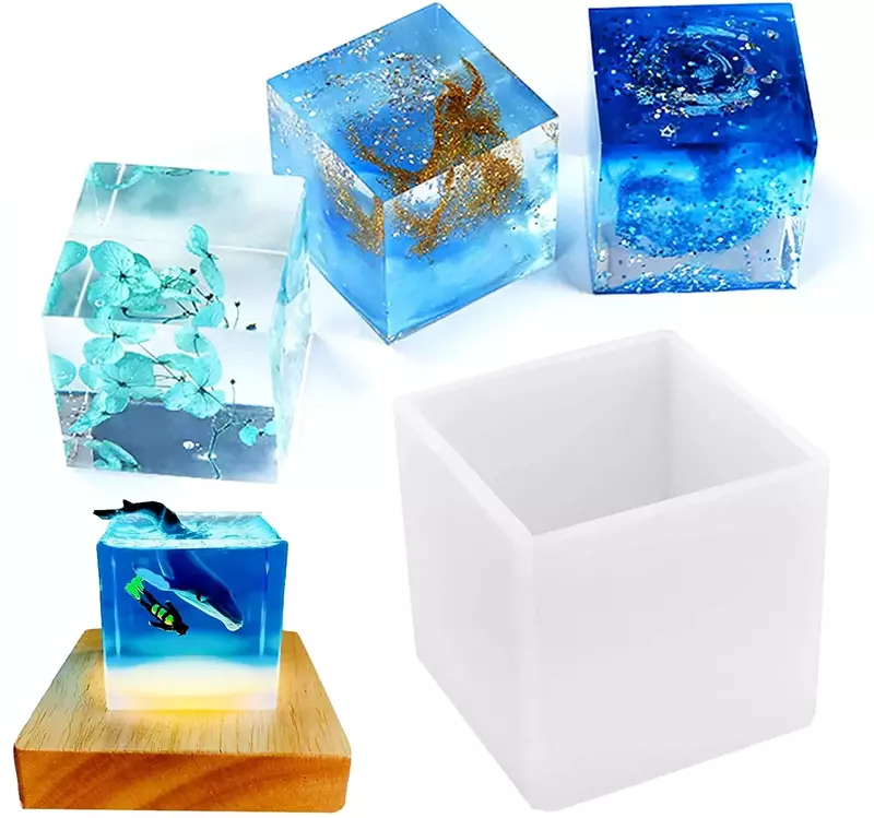 Square Light Resin Mold,led Silicone Molds For Resin,resin Silicone Molds With Wooden Lighted Base Stand For Resin Art
