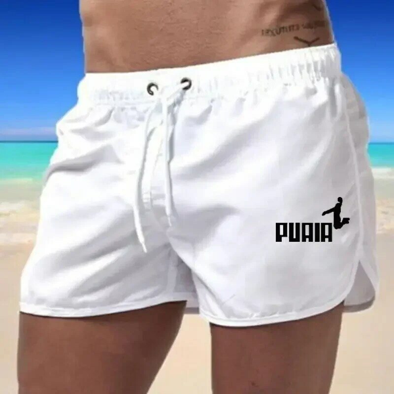 2024 musim panas cetak cepat kering liburan bernapas kasual Hawaii celana pendek pantai pria warna solid celana renang seksi