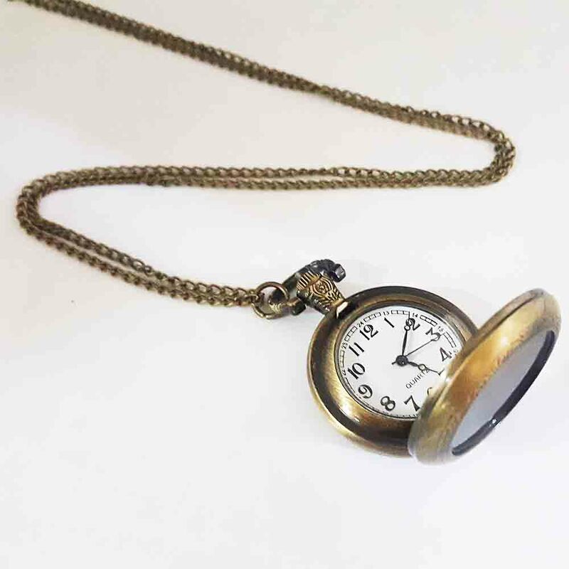 Raposa bolso relógio gargantilha instrução aço bolso relógio para mulher vestido acessórios cúpula de vidro artesanal acessório montre de poche