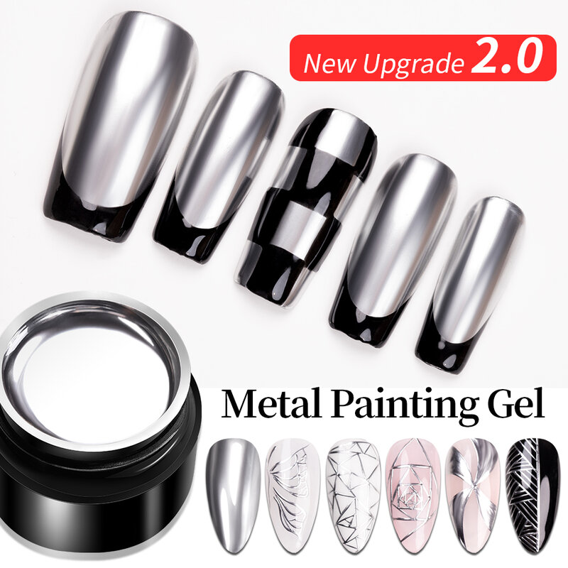 BOZLIN-esmalte de uñas en Gel para manicura francesa, Gel de pintura metálica superbrillante, espejo plateado, líneas semipermanentes, 5ML