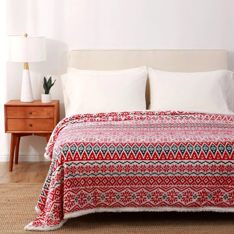 Плюшевое одеяло в скандинавском стиле, 90x92 дюйма, машинная стирка, полный/Королевский размер