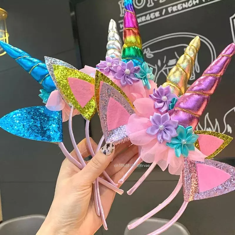 Banda de pelo de unicornio para niña, sombrero de actuación para fiesta de Halloween, tocado con tema de unicornio, accesorios de diadema para niños