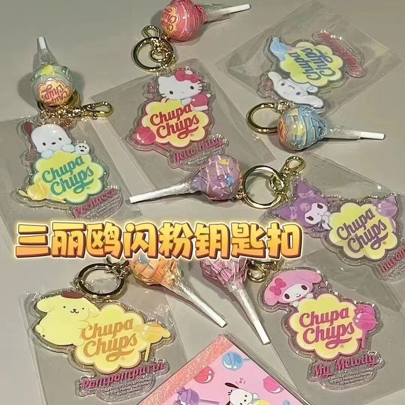 Indah Sanrio Hello Kitty My Melody Bling akrilik gantungan kunci liontin kartun Cinnamoroll Keyring hadiah ulang tahun anak perempuan