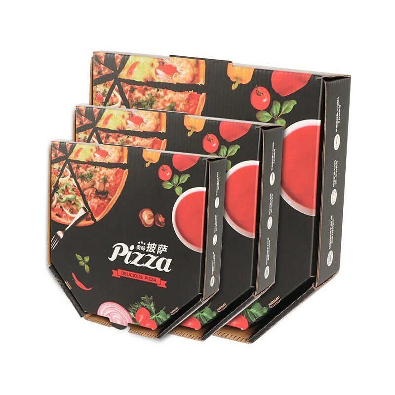 Prodotto personalizzato carta ondulata stampa personalizzata profondità esagonale B-Flute 7 "-16" pollici scatola per pizza scatola per pizza