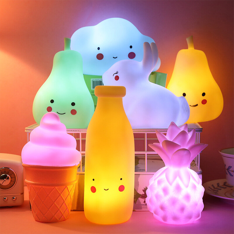 Cute Cartoon Animal LED Night Light Bear Nuvem Estrela Lua Sorvete Para Bebê Crianças Bedside Bedroom Living Room Alimentado por Bateria