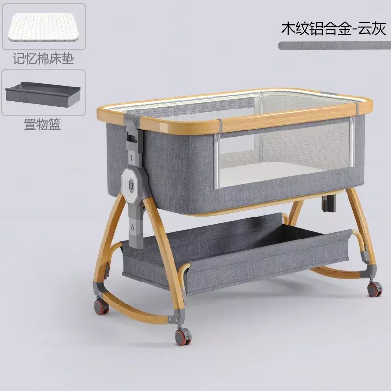 Aluminum Alloy Baby Bed Mobile Portable Cradle Bed Foldable Multi-function Baby Bed Newborn Spliced Bed