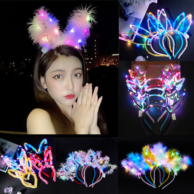 10 sztuk Glow Deer Bunny Ear Lights LED lampa Hairband Luminous obręcz do włosów przebranie na karnawał rekwizyty dorosłych Kid Party Decoration prezent