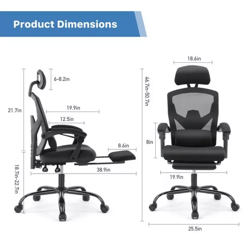 Kursi kantor ergonomis, kursi kantor sandaran kaki, kursi komputer punggung tinggi, kursi meja kantor jaring