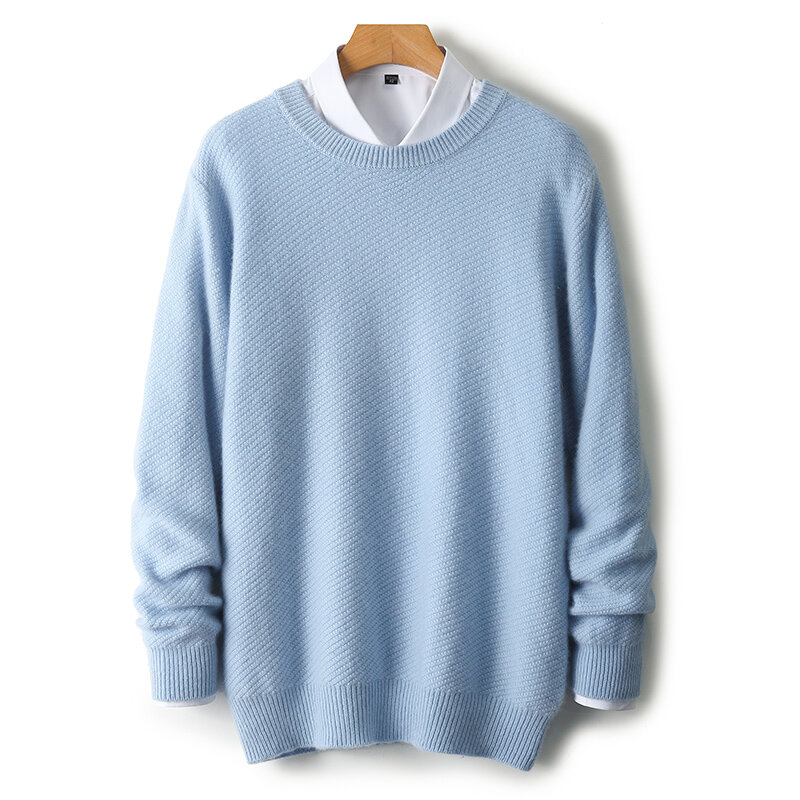 Autumn and winter 100% wool cashmere sweater men's round neck solid color business casual fashion long sleeve pullover sweater k