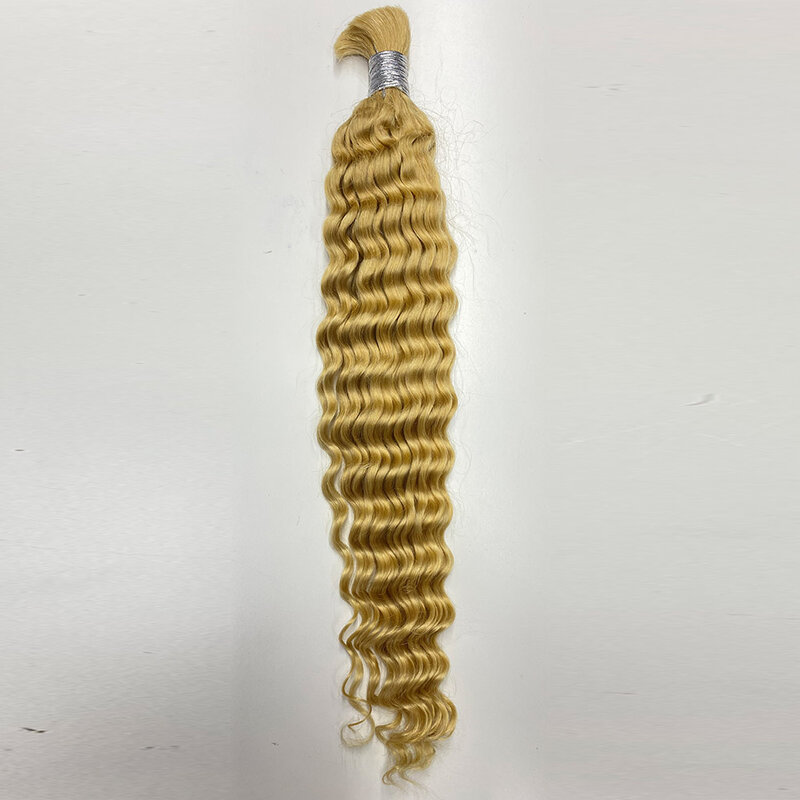 Extensions de cheveux vierges Remy Deep Wave, cheveux humains en vrac, fabriqués à la machine, sans trame, 10A, 12-32 po, 100g, vidéo blonde
