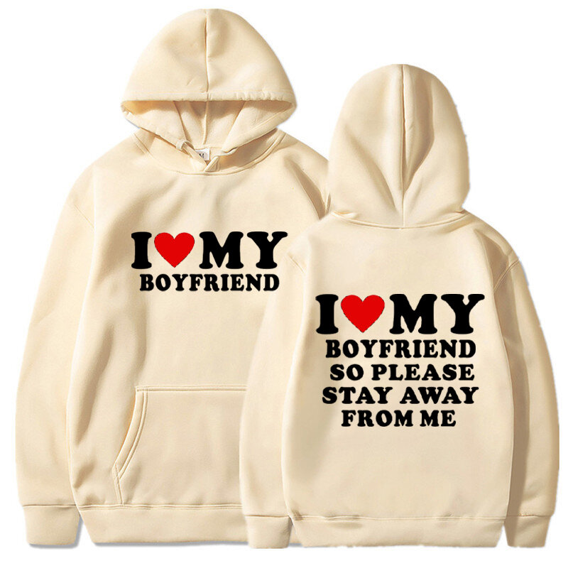 Eu amo meu namorado e namorada impressão hoodies para casais, moletom Harajuku, casual treino Y2k unisex, doce amante tops, engraçado