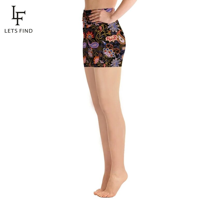 LETSFIND 고품질 여성 반바지 바지 여름 새로운 페이즐리 패턴 인쇄 높은 허리 섹시한 피트니스 레깅스