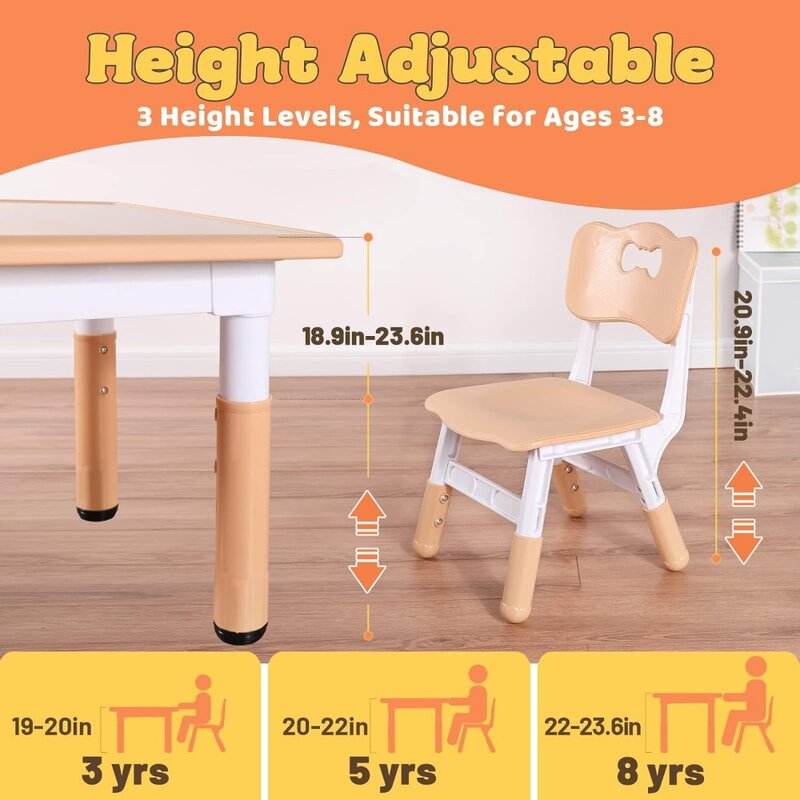 Easy to Wipe Arts & Crafts Table Kids Desk and Chair Set Height Adjustable Toddler Table and Chair Set for Ages 3-8 Children's