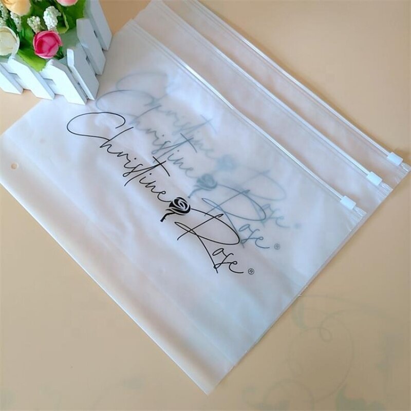 Customized product、customized printed logo frosted slider zipper bag poly package bags