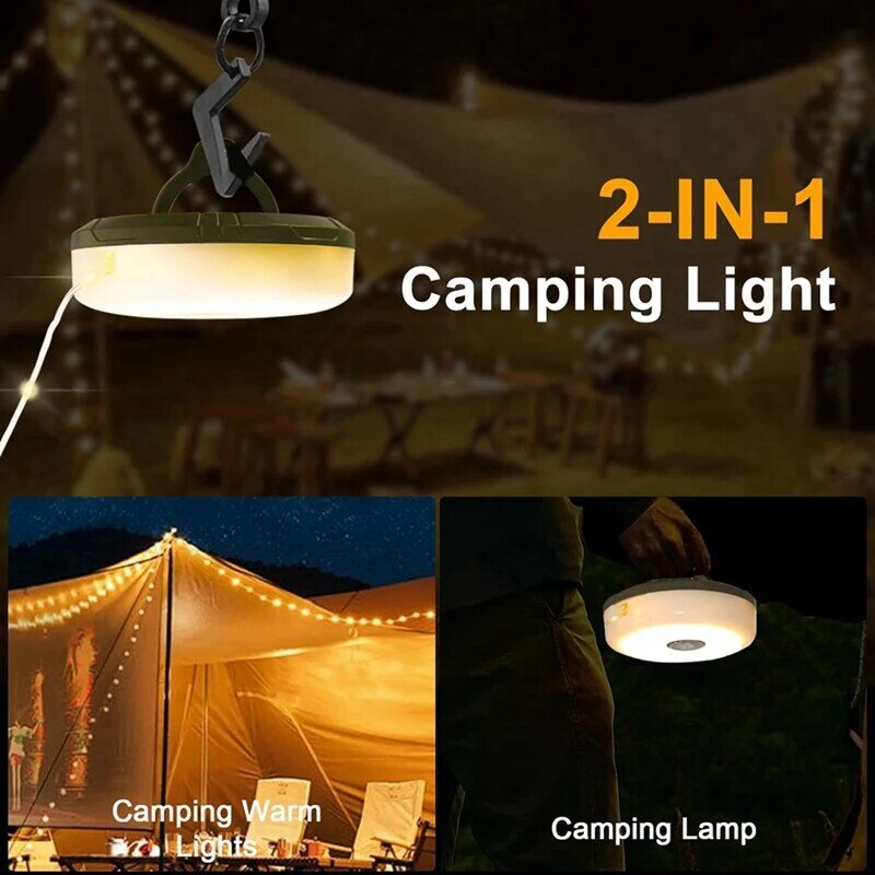 Cadena de luces para acampada, luces para exteriores con RGB, colores y luz blanca cálida, almacenamiento rápido