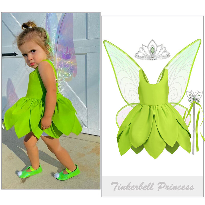 New Children's Halloween Cosplay Party Tinker Bell Costume Girls Green Elf Fairy Princess Dress Christmas Boys Peter Pan Outfits