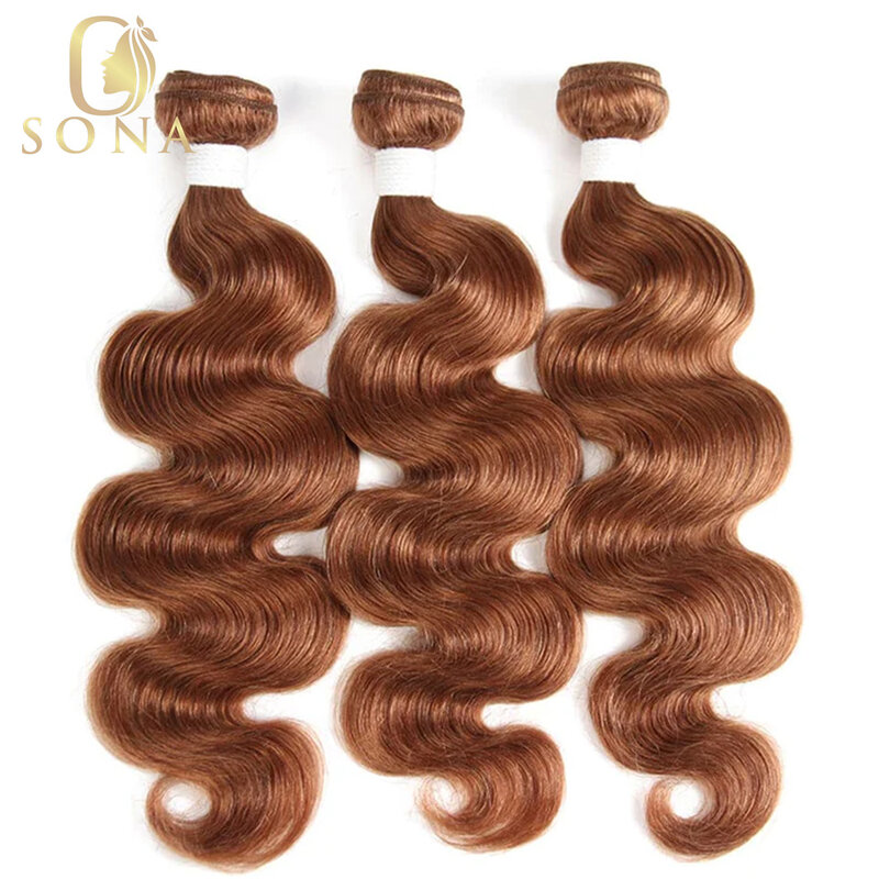 30# Brown 3/4 Bundles Human Hair Bundles With Closure Frontal Body Wave Brazilian Colored Hair 10"to 30"inches Wholesale Price