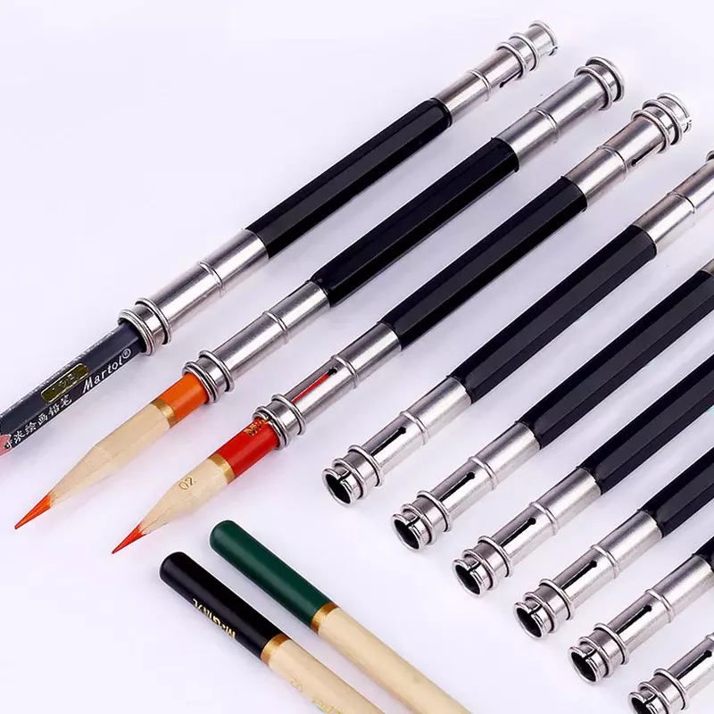 1 Pcs Adjustable Dual Head /Single Head Pencil Extender Holder Sketch School Painting Art Write Tool for Writing Metal Color Rod