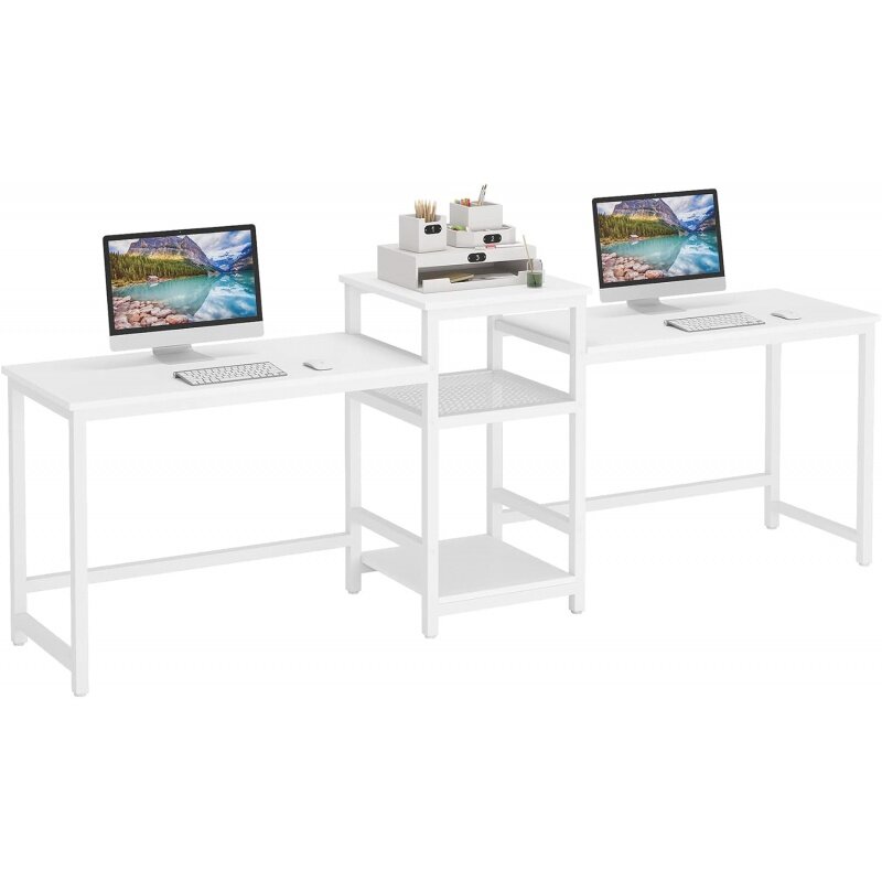Tribesigns 96.9" Double Computer Desk with Printer Shelf, Extra Long Two Person Desk Workstation with Storage Shelves, Large Off