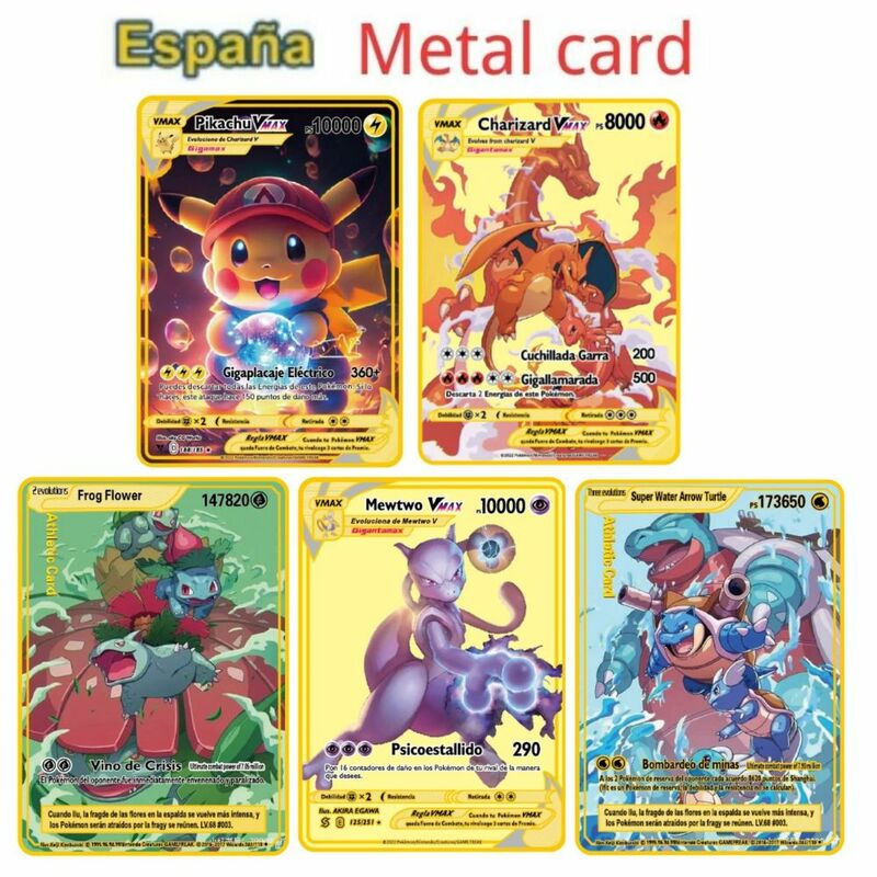 Arceus Vmax Pokemon Cartões, Metal Espanhol Cartões, Pikachu, Charizard, Vstar Golden Limited, Kids Game Collection Presente, 10000 pcs