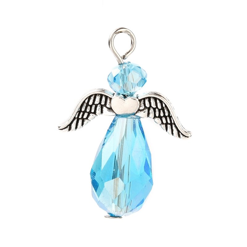 100szt Electroplate Angel Fairy Glass Charms Wisiorki ze stopu skrzydła i żelazne elementy do tworzenia biżuterii naszyjnikowej o długości 27 ~ 29mm