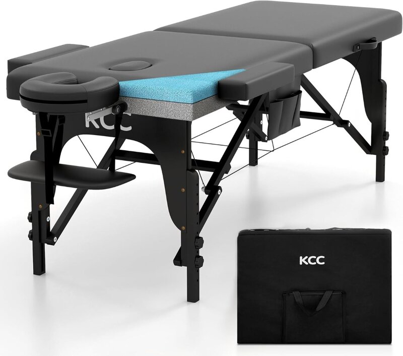 โต๊ะนวดโฟมจำรูป KCC เตียงนวดพับได้พกพาได้แบบพรีเมียมปรับความสูงได้ยาว84นิ้วร้านเสริมสวยกว้าง28นิ้ว