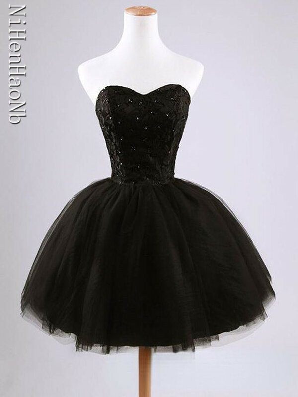 Neuankömmling elegante Frauen kurze Ballkleid schwarz schnüren Prinzessin Schatz Perlen Mode Quince anera Kleider