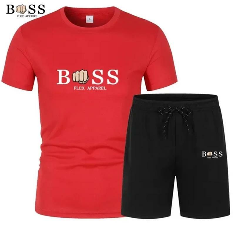 Conjunto de terno casual manga curta cor sólida masculino, top confortável e shorts
