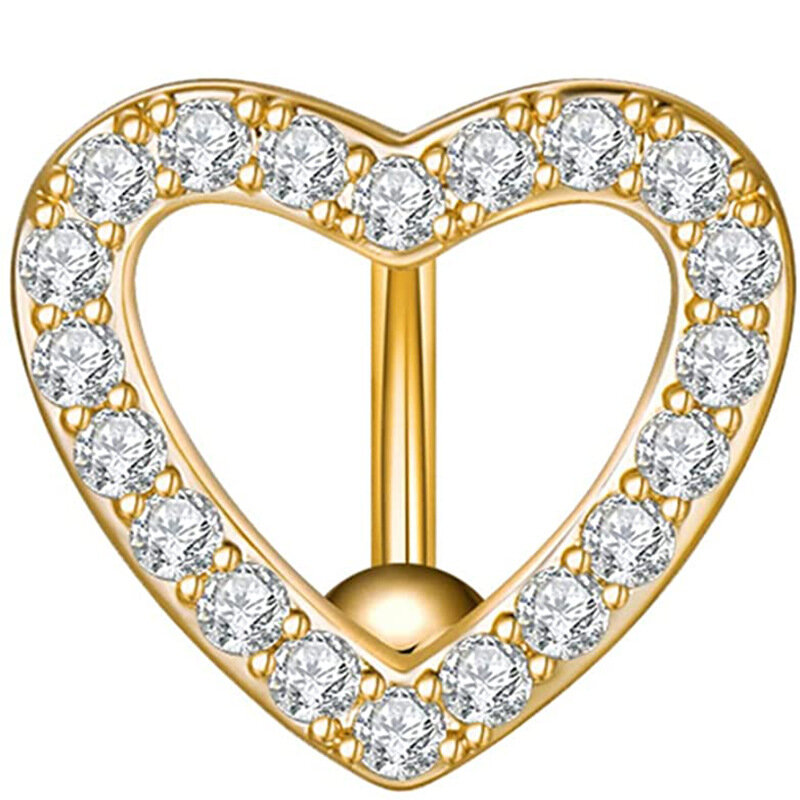 Cincin tindik perut dari baja tahan karat, perhiasan tindik badan batu bertatahkan tembaga bentuk hati