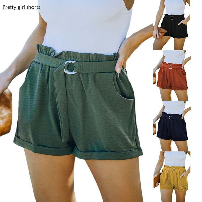 Женские свободные и удобные шорты, повседневные однотонные шорты с кружевными карманами, в стиле High Casual, с персонализированными пулями, лето 2024
