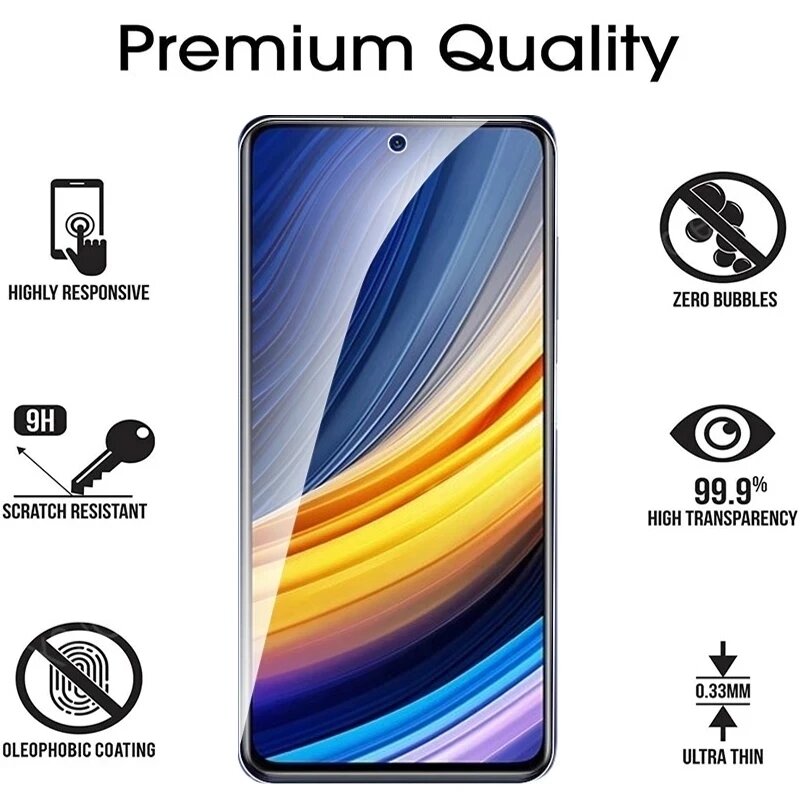 Película de vidro protetora para Xiaomi, protetor de tela para Poco X3 Pro, X3, NFC, M5S, M5, F3, F4, GT, F2 Pro, M3, M4, X4, 5G