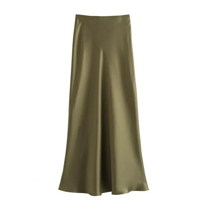 Commuting Skirt Elegant High Waist Satin Maxi Skirt for Women A-line Slim Fit Formal Party Prom Skirt with Breathable Soft