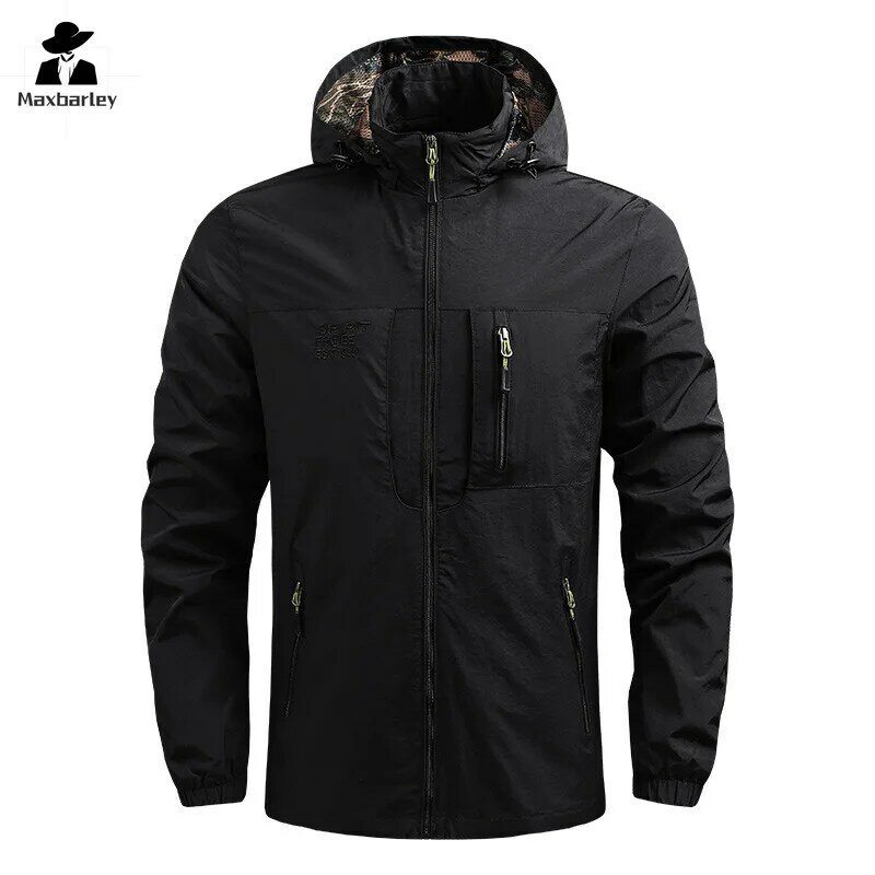 2024 Spring Windbreaker Men's Outdoor Casual Quick-drying Waterproof Work Clothes Clip Hiking Camping Pocket Flying Hooded Coat
