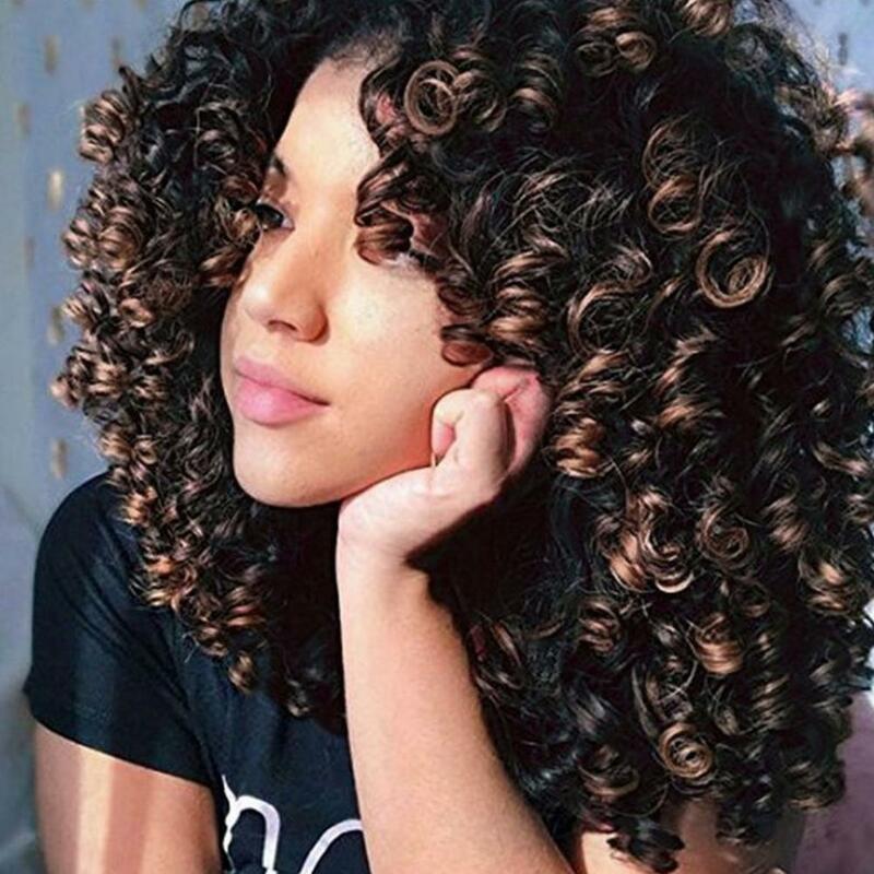 30cm Curly Wig African Style Women Short Kinky With Bangs High Temperature Silk Hair Wigs Fluffy Colored Wig Headgear Product