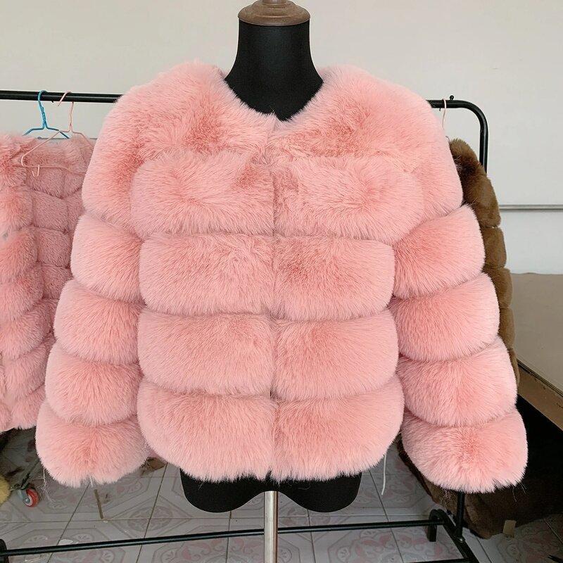 Casaco de pele de raposa falsa para mulheres, casaco fofo, alta qualidade, roupas elegantes, plus size, 7XL, outono, inverno