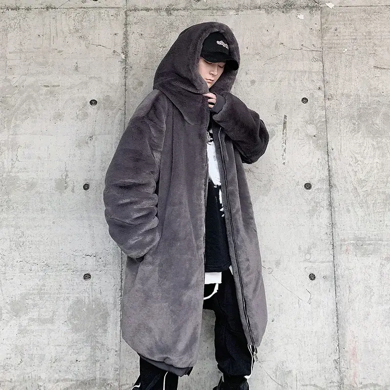 Medium Length Cotton Hooded Lamb Wool Thickened Warm Cotton Coat Coat Long Loose Fit Cotton Suit Cardigan Casual Coat