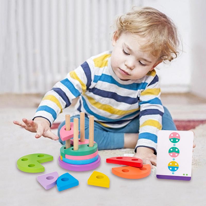 Drewniane zabawki do sortowania i układania Montessori wczesna nauka sortowanie klocków do układania w stosy 3D kolory tęczy kształty klocków