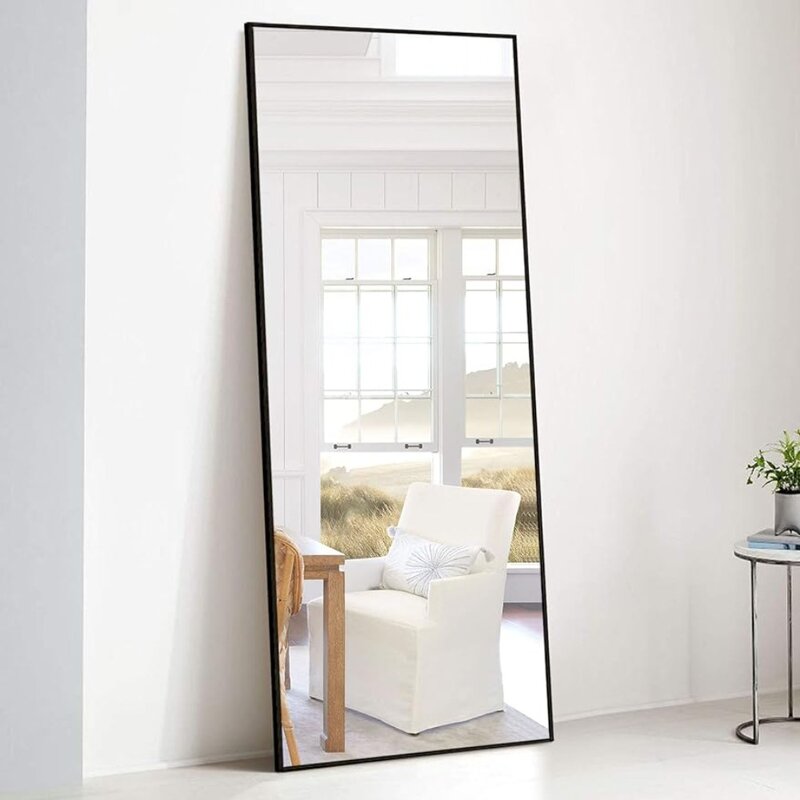 Espejo de tocador de piso a techo, espejo montado en la pared, horizontal, vertical, espejo de dormitorio, Marco delgado de aleación de aluminio, negro