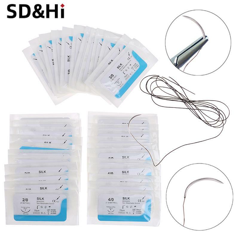 12PCS 75cm 2/0 3/0 4/0 Dental Surgical Needle Silk Medical Thread  Suture Surgical Practice Kit