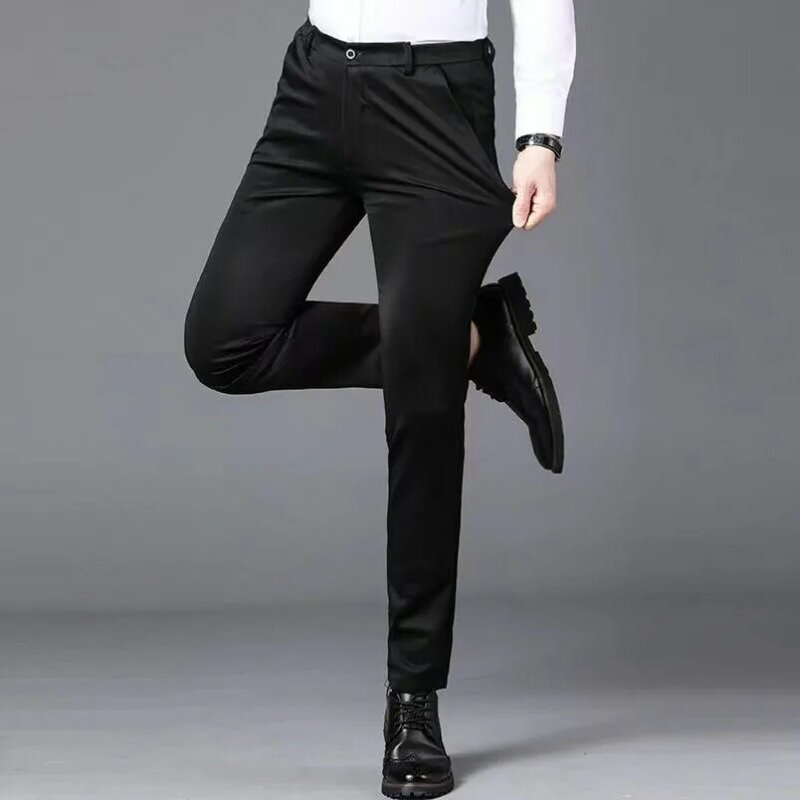Calças formais retas elásticas masculinas, terno casual de negócios, calças compridas e tamanho grande 28-40, moda outono, primavera